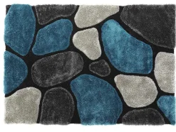 Tapete Com Pelo Pietra Turquesa E Cinzento - Poliester - 160 X 230 Cm