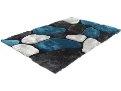 Tapete Com Pelo Pietra Turquesa E Cinzento - Poliester - 140 X 200 Cm