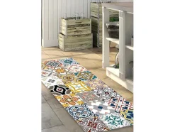 Tapete De Corredor Em Vinil Efeito Mosaico Hidraulico Rica - 66X160 Cm - Multicolor