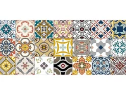 Tapete De Corredor Em Vinil Efeito Mosaico Hidraulico Rica - 66X160 Cm - Multicolor