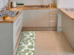 Tapete De Corredor Em Vinil Motivo Tropical 66X160 Cm Verde E Branco - Tropicala