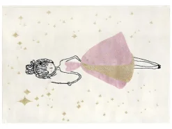 Tapete De Criança Motivo Fada Com Acabamento Fio Lurex Dourado De 120 X 170 Cm Cor Cru E Cor-De-Rosa - Ariel