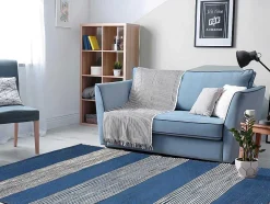 Tapete Em Juta Tecida A Mão De 160 X 230 Cm Cor Azul-Marinho E Branco - Kochi