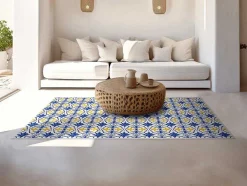 Tapete Em Vinil Efeito Azulejo 120X180 Cm Azul E Amarelo - Florili