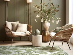 Tapete Em Vinil Motivo Tropical 120X180 Cm Verde E Branco - Tropicala