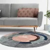 Tapete Em Viscose Tufado Redondo E Motivos Geometricos De 4000 G/M E D. 120 Cm Cor Cinza E Péssego - Janjivy