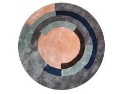 Tapete Em Viscose Tufado Redondo E Motivos Geometricos De 4000 G/M E D. 120 Cm Cor Cinza E Péssego - Janjivy