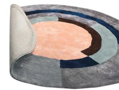 Tapete Em Viscose Tufado Redondo E Motivos Geometricos De 4000 G/M E D. 120 Cm Cor Cinza E Péssego - Janjivy