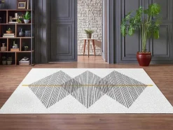 Tapete Geometrico 160 X 230 Cm Branco E Cinzento - Nimiria