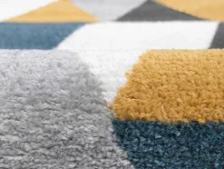 Tapete Geometrico 160 X 230 Cm Em Polipropileno Amarelo, Cinza E Azul Estilo Escandinavo - Geomie