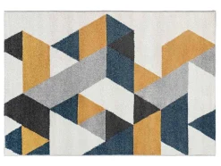 Tapete Geometrico 120 X 170 Cm Em Polipropileno Amarelo, Cinza E Azul Estilo Escandinavo - Geomie