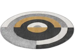 Tapete Redondo Estilo Design Motivos Geometricos De D. 160 Cm Cor Cinza E Ocre - Alborg
