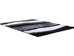 Tapete Shaggy Ecume - Poliester Tufado A Mão - Preto E Branco - 160*230 Cm