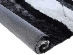 Tapete Shaggy Ecume - Poliester Tufado A Mão - Preto E Branco - 160*230 Cm