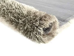 Tapete Shaggy Ecume - Poliester Tufado A Mão - Taupe, Branco E Preto - 140 X 200 Cm