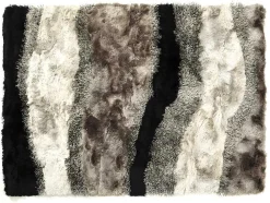 Tapete Shaggy Ecume - Poliester Tufado A Mão - Taupe, Branco E Preto - 140 X 200 Cm