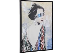 Tela Impressa Emoldurada De 60 X 80 Cm Com Moldura Em Madeira Multicolor - Lady