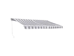 Toldo Saule 3,95 3M Com Semi-Canopy - Tecido Branco/Cinzento Riscado E Estrutura Branca