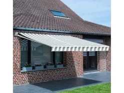 Toldo Saule 2,95 2,5M - Tecido Listrado Branco/Cinzento E Estrutura Branca