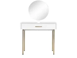 Toucador Com Espelho E Gaveta Mdf E Metal Lacado A Branco E Dourado - Vonali