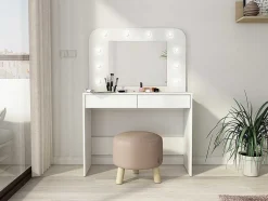 Toucador Com Espelho, Leds E Espacos De Arrumação Cor Branco - Josephine