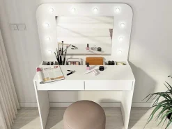 Toucador Com Espelho, Leds E Espacos De Arrumação Cor Branco - Josephine