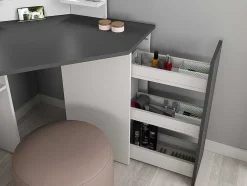 Toucador De Canto - Espelho Com Leds E Arrumação - Branco E Cinza - Charlene