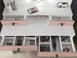 Toucador Gabriela - Espelho Com Leds E Arrumação - Branco E Rosa