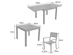 Venezia Conjunto De Mobiliário De Jardim Extensivel 90/180 Em Aluminio Antracite - 8 Lugares