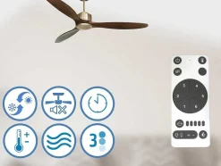 Ventilador De Tecto Reversivel Termostato Regulavel Termostato Wifi Motor Dc Tectos Inclinados Controlo Remoto Luz De Tres Tons Memória Hipersilenciosa