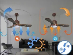 Ventilador De Tecto Reversivel Termostato Regulavel Termostato Wifi Motor Dc Tectos Inclinados Controlo Remoto Luz De Tres Tons Memória Hipersilenciosa
