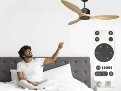 Ventilador De Tecto Reversivel Termostato Regulavel Termostato Wifi Motor Dc Tectos Inclinados Controlo Remoto Luz De Tres Tons Memória Hipersilenciosa