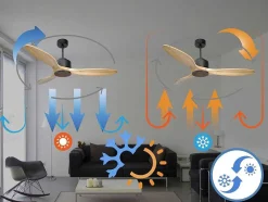 Ventilador De Tecto Reversivel Termostato Regulavel Termostato Wifi Motor Dc Tectos Inclinados Controlo Remoto Luz De Tres Tons Memória Hipersilenciosa