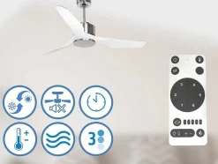 Ventilador De Tecto Reversivel Termostato Regulavel Termostato Wifi Motor Dc Tectos Inclinados Controlo Remoto Adaptador De Luz De Tres Tons 2/3 Laminas Memória Hipersilenciosa