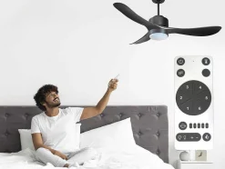 Ventilador De Tecto Reversivel Termostato Regulavel Termostato Wifi Motor Dc Tectos Inclinados Controlo Remoto Luz De Tres Tons Memória Hipersilenciosa