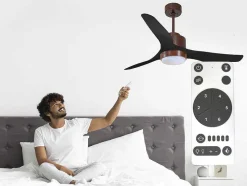 Ventilador De Tecto Reversivel Termostato Regulavel Termostato Wifi Motor Dc Tectos Inclinados Controlo Remoto Adaptador De Luz De Tres Tons 2/3 Laminas Memória Hipersilenciosa