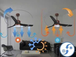 Ventilador De Tecto Reversivel Termostato Regulavel Termostato Wifi Motor Dc Tectos Inclinados Controlo Remoto Adaptador De Luz De Tres Tons 2/3 Laminas Memória Hipersilenciosa