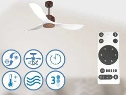 Ventilador De Tecto Reversivel Termostato Regulavel Termostato Wifi Motor Dc Tectos Inclinados Controlo Remoto Luz De Tres Tons Memória Hipersilenciosa