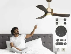 Ventilador De Tecto Reversivel Termostato Regulavel Termostato Wifi Motor Dc Tectos Inclinados Controlo Remoto Luz De Tres Tons Memória Hipersilenciosa
