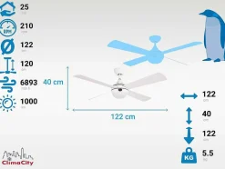 Ventilador De Teto O122 Cm Com Led E Wifi Reversivel Hypersilence