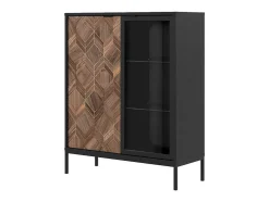 Vitrina 2 Portas Com Leds Preto E Natural Escuro - Mialine
